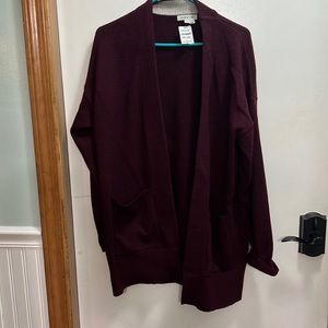 Orvis Cashmere open front cardigan burgundy L NWT